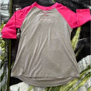 Women’s Self Embroidered Baseball Tee Pink and Grey Small #momlife